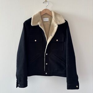 Sandro Navy Shearling Lined Jacket